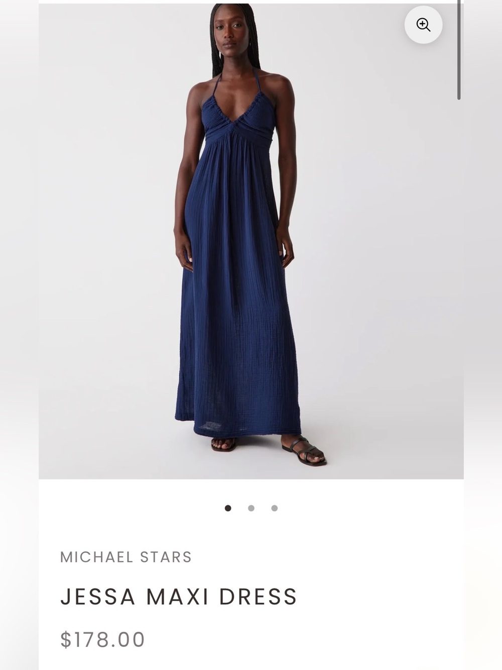 Michael Stars Jessa Maxi Dress Double Gauze Nocturnal Navy XS NWT